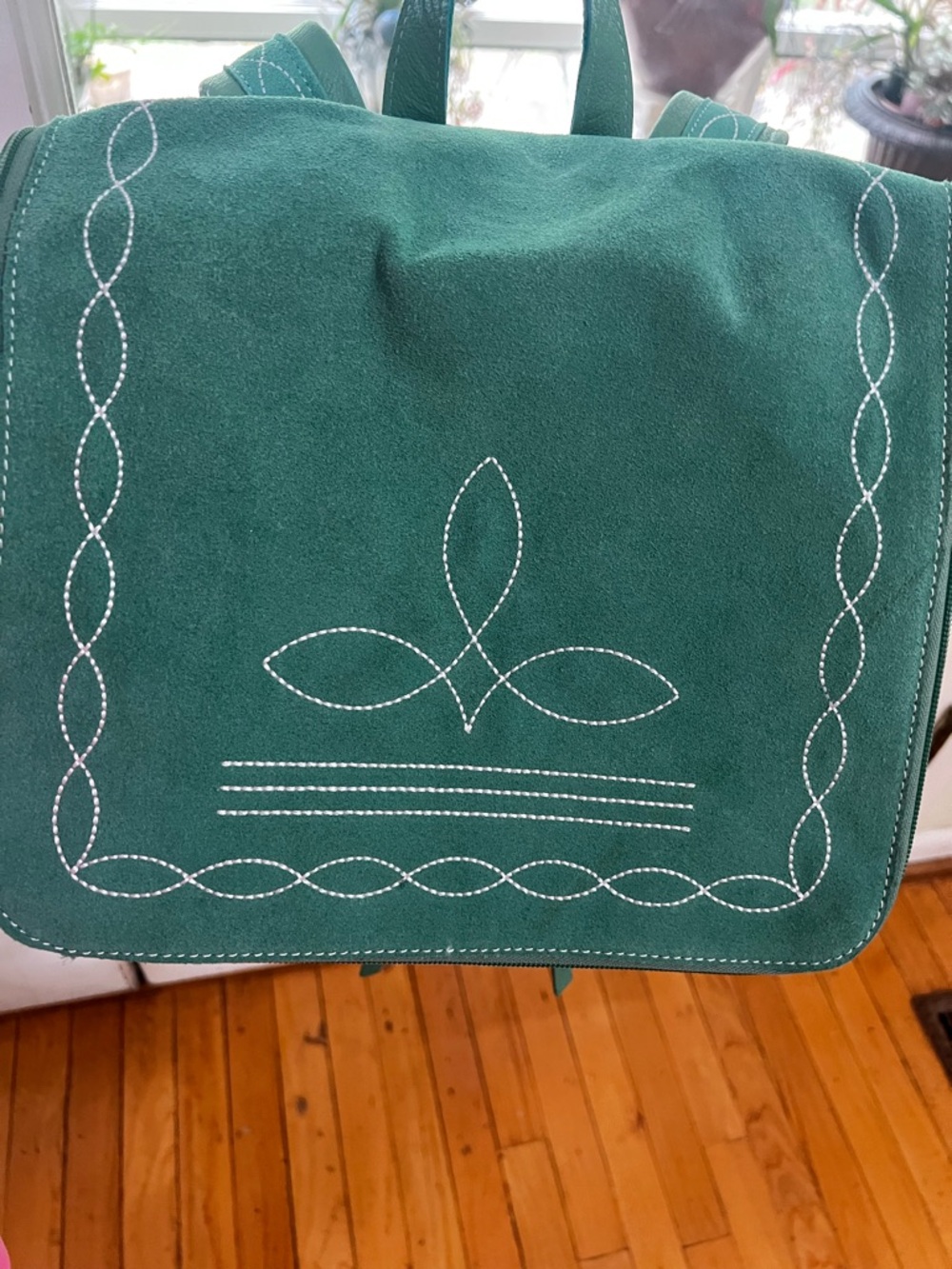 Western Style Turquoise Backpack with White Bootstitch - Picture 12 of 15